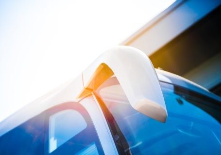 Wing mirror on a white coach